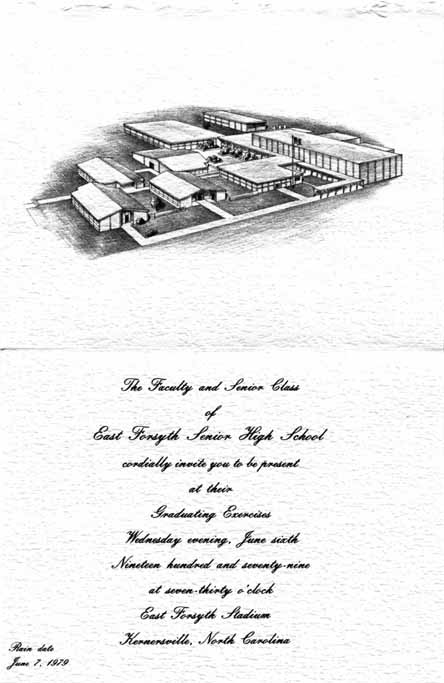 Interior of an invitation to East Forsyth's 1979 graduation